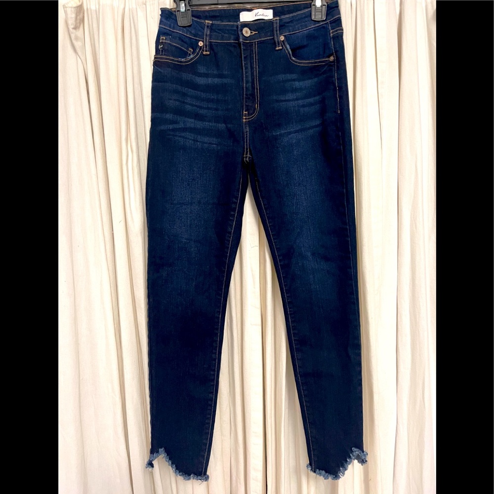 KanCan High Rise Skinny Jeans Raw Hem Dark Wash